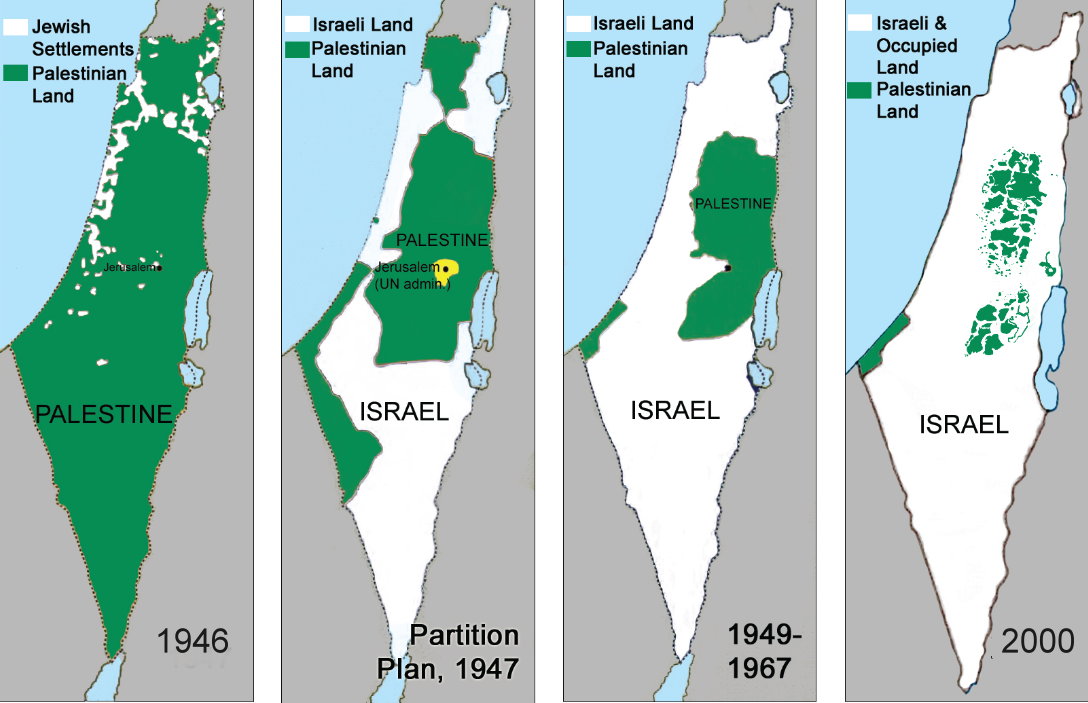 Fig. 1 – Sequenza di quattro mappe cronologiche usata per “narrare” la questione palestinese.