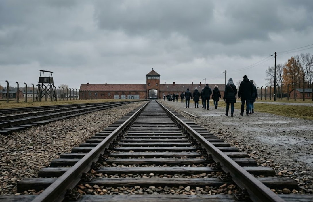 Auschwitz, saluto nazista davanti al campo di sterminio